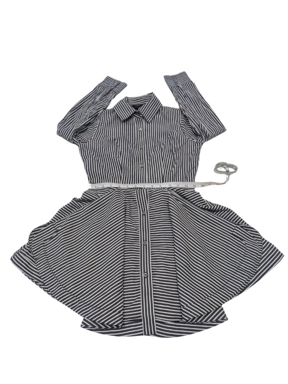 bebe Pinstripe Fit & Flare Shirt Mini Dress Black White Cotton Size 4 - Picture 11 of 12